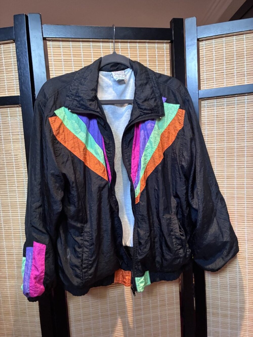 Vintage 90s Second Wind Neon Colorblock Windbreaker M